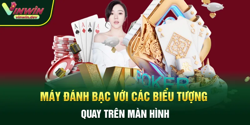 Máy đánh bạc với các biểu tượng quay trên màn hình